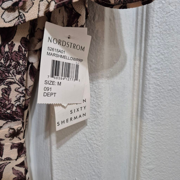 Women's Ten Sixty Sherman Beige Brown Floral Ruffle Wrap Midi Dress M - Picture 6 of 12